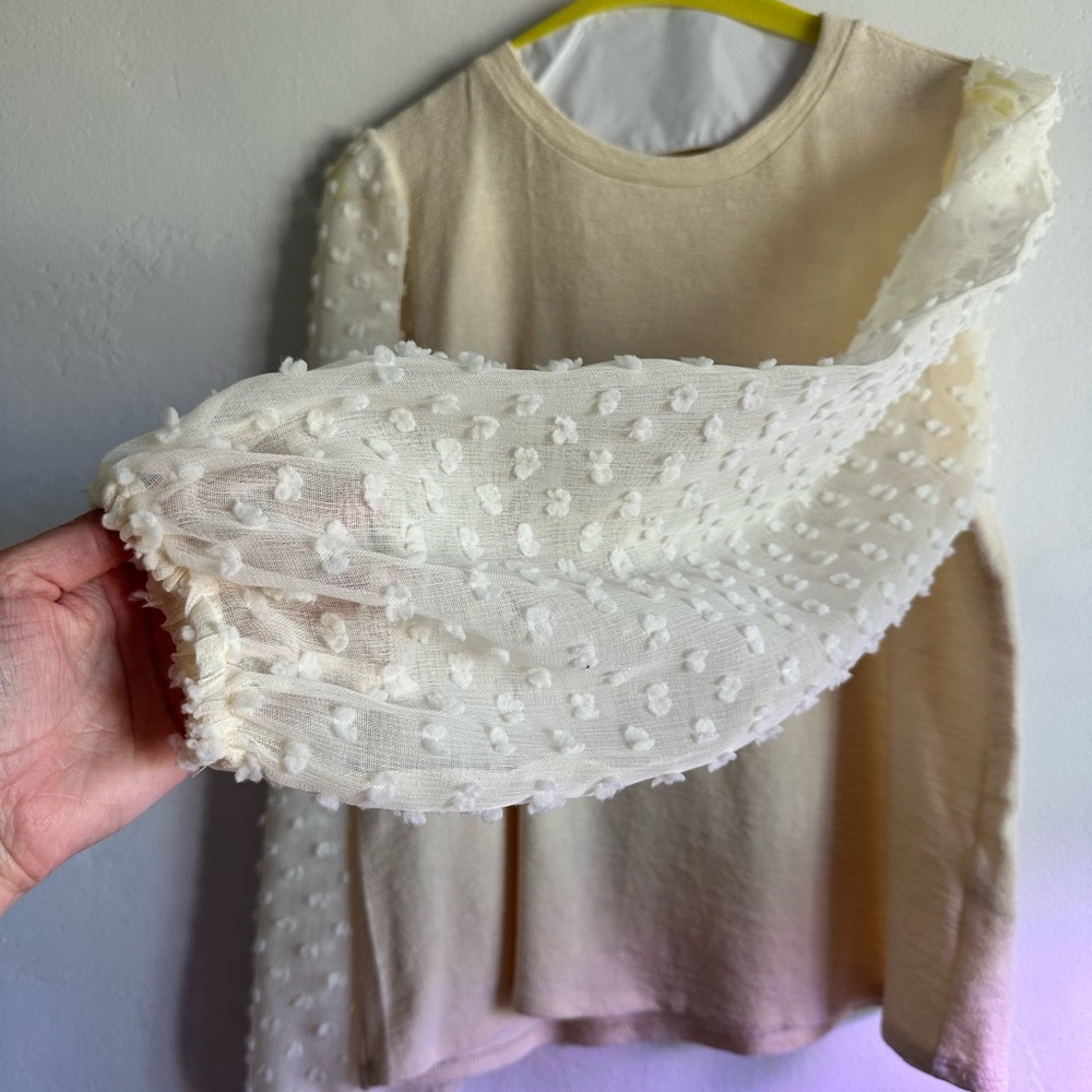 Elegant Cream Women's Top with Sheer Sleeves